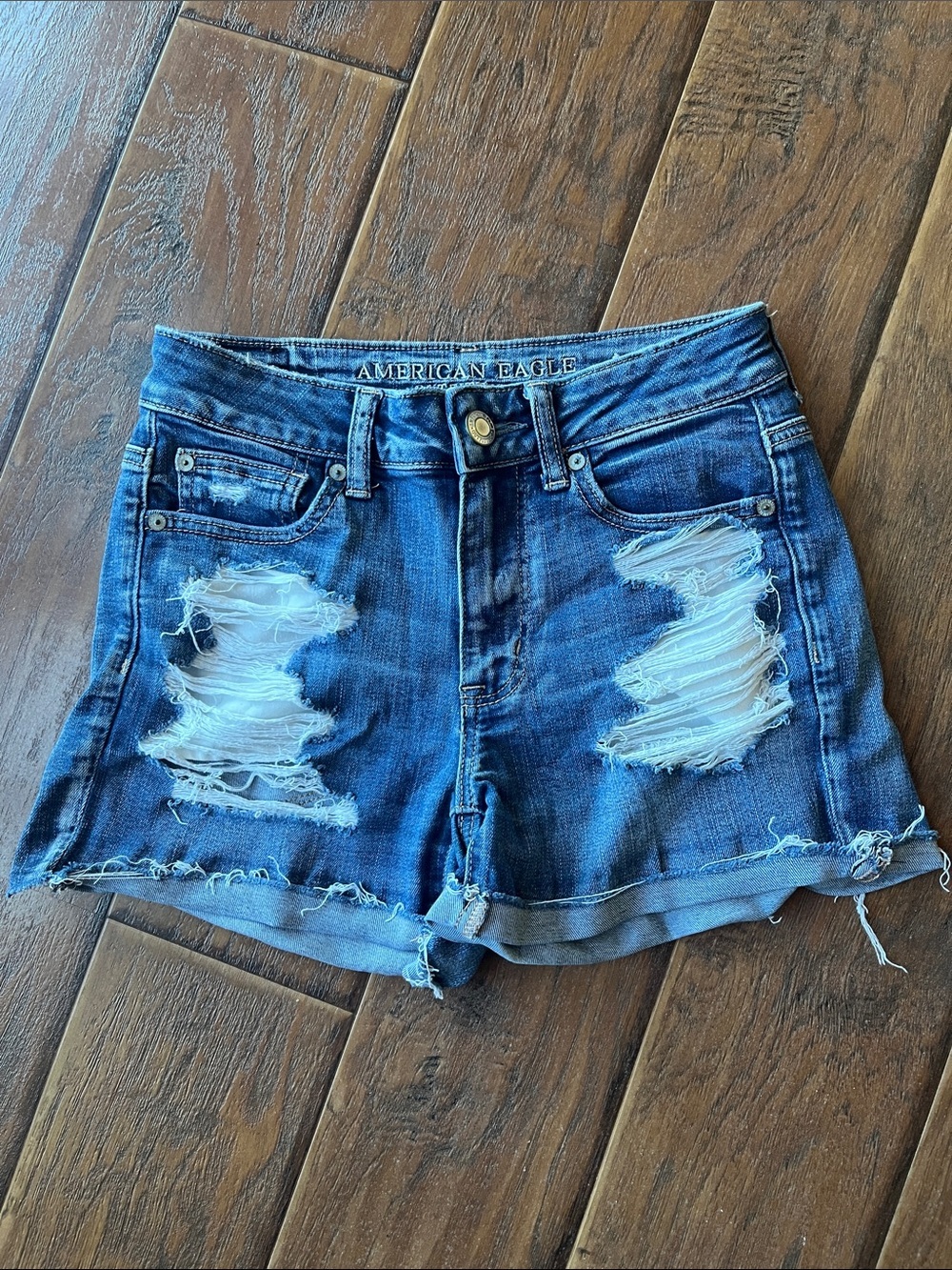 American Eagle Outfitters Blue Distressed Denim Cutoff Shorts